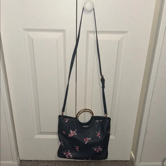 LC Lauren Conrad Navy Floral Tote with Gold Ring Handles - Picture 3 of 4